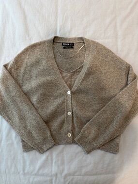 Mango Cropped V-Neck Button Cardigan